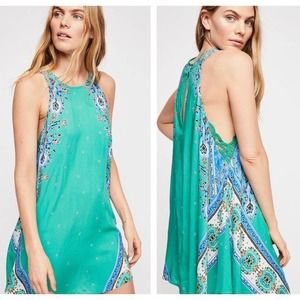 SOLD People Darjeeling Print Mini Slip Dress In Green Julep Combo